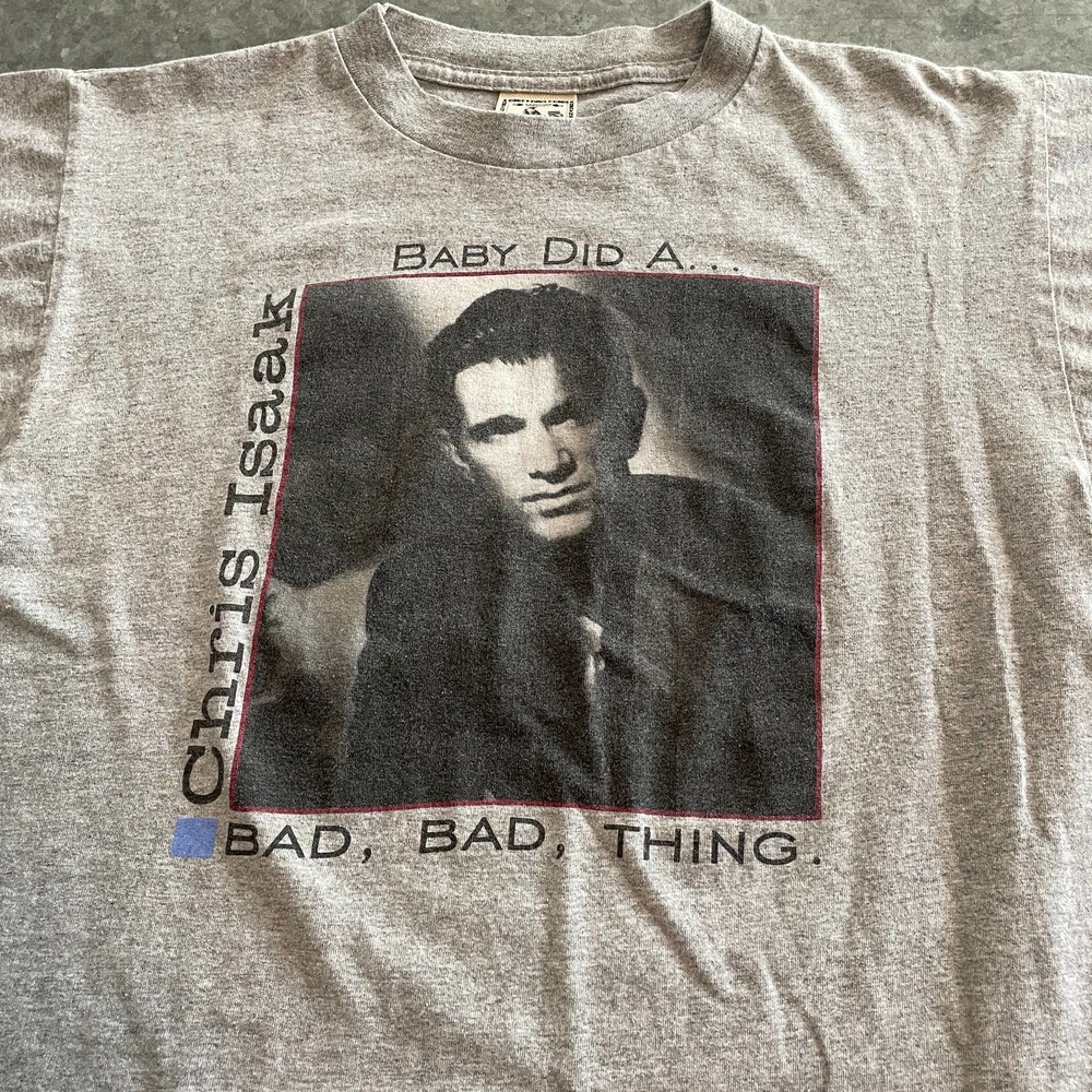 Vintage Chris Isaak Signed Autographed Tee Shirt Gray Medium Baby Did Bad Thing - Picture 1 of 13